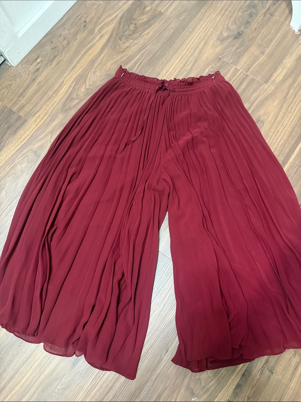 Zara Pleated Wide-Leg Culotte Pants in Wine Red